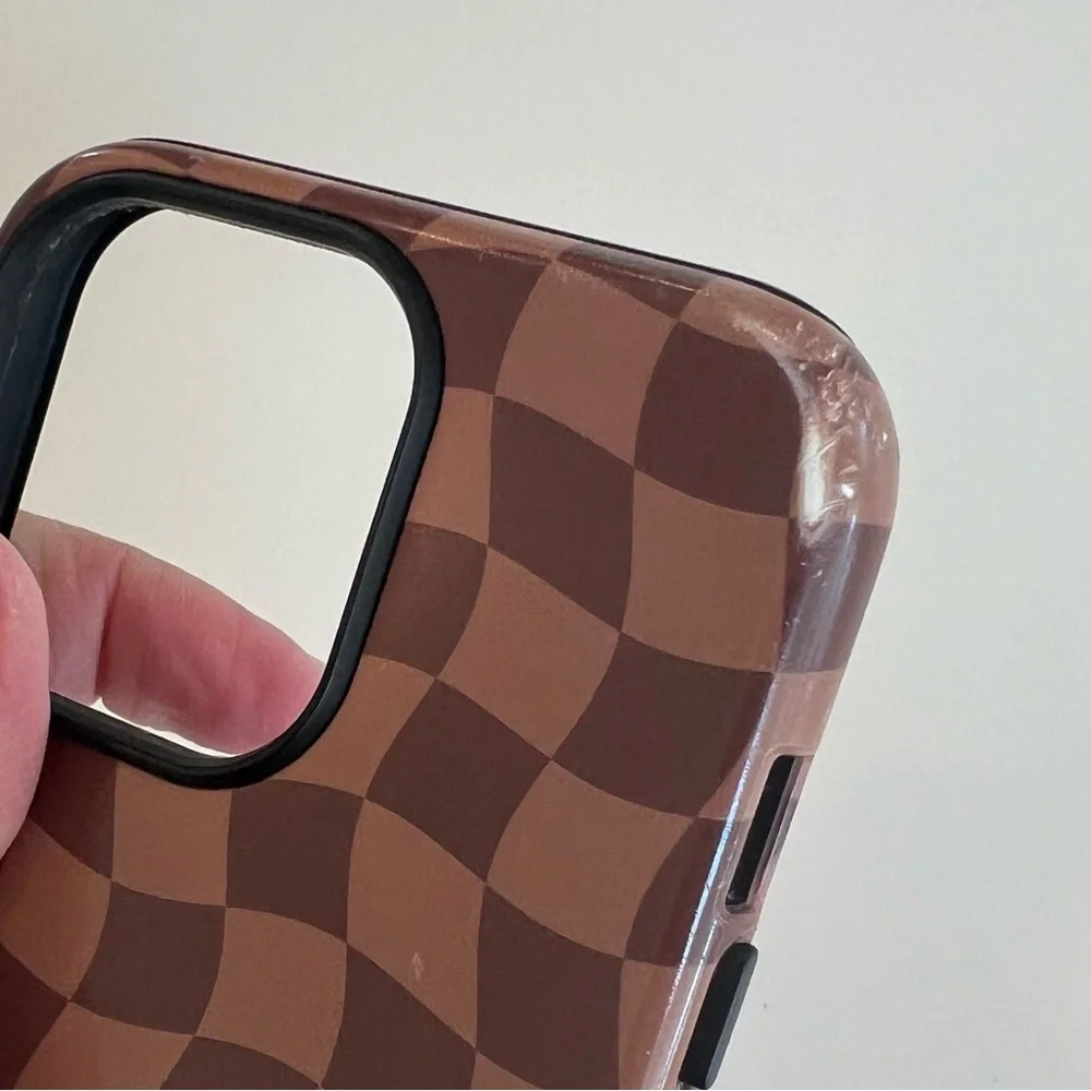 iPhone 13 Pro Phone Case‎ in Designer Checkerboard pattern, Matte Brown